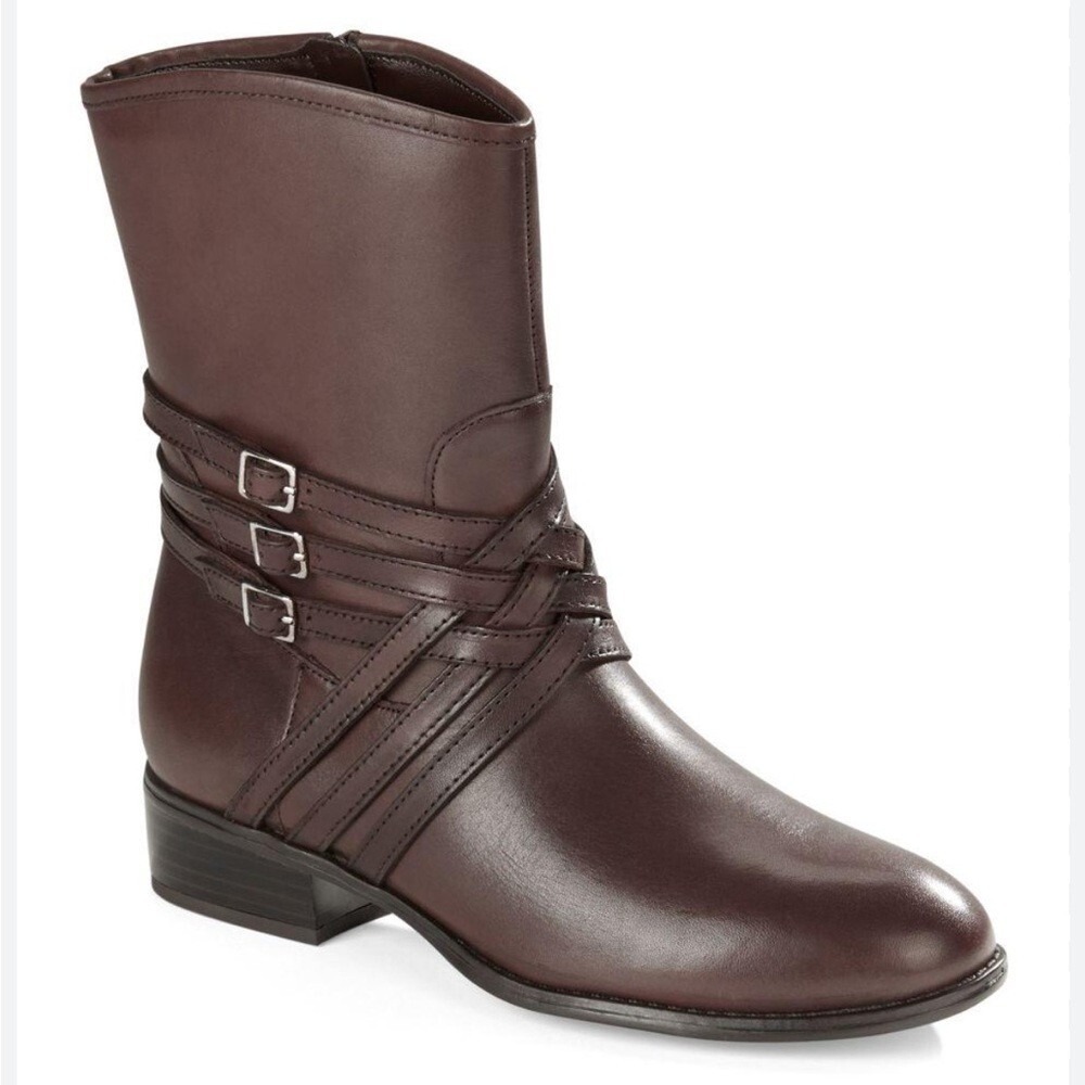 Lauren Ralph Lauren Maya Brown Leather Multi Strap Buckle Boots Womens 6B 11739